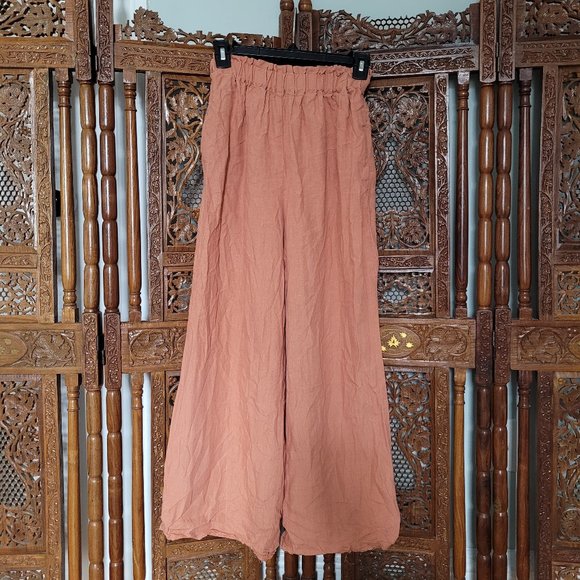 Cropped Wide Leg 100% Linen trousers Indie Brand Len OK - Picture 2 of 9